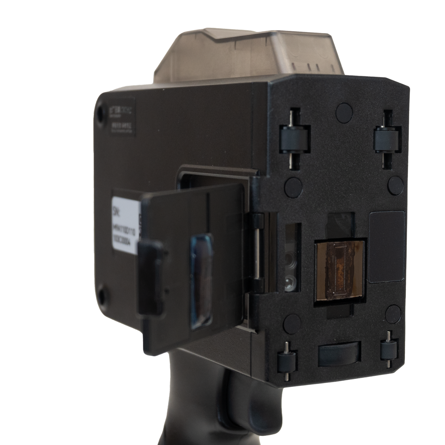 Side angled close-up of the SNEED-JET Titan T9 handheld printer printhead and cartridge access