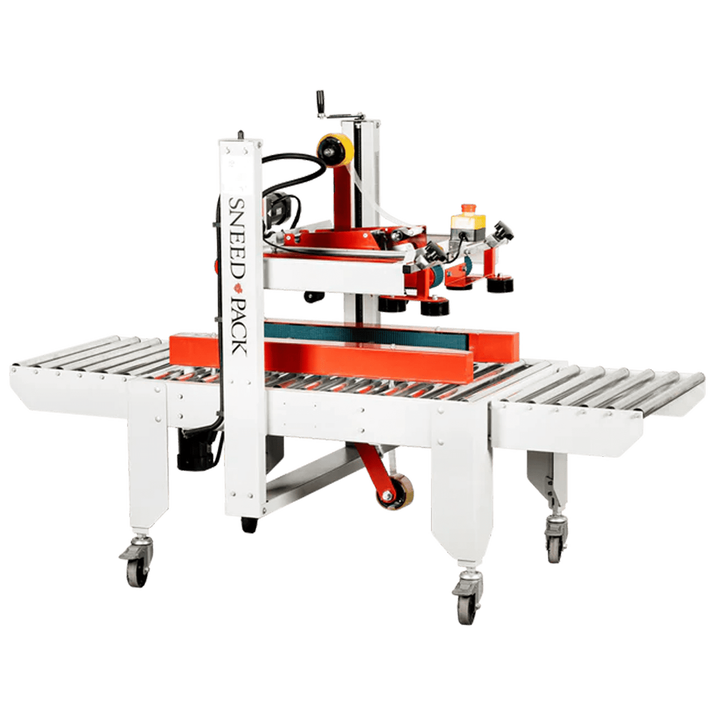 Angled front view of SNEED-PACK Top & Side Belt Case sealer