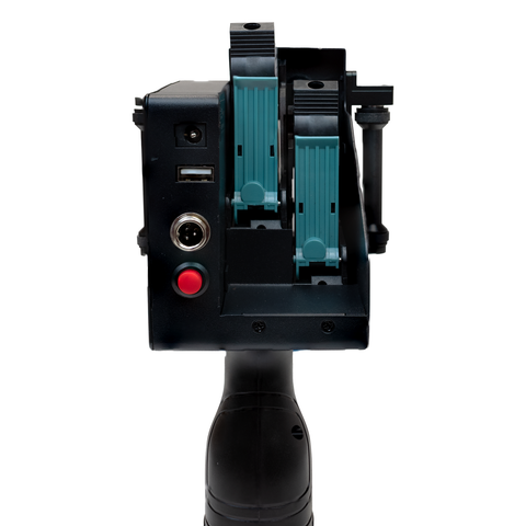 Side view of the SNEED-JET® Freedom 21 Handheld Printer showing its two ink-cartridge slots and connection ports.