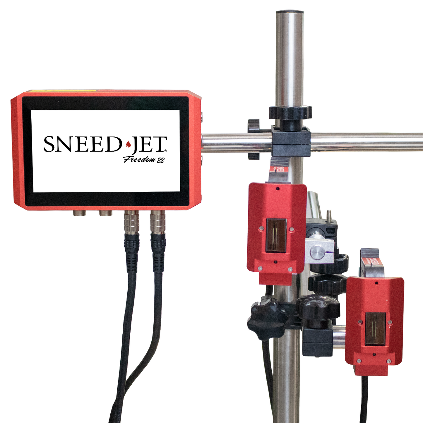 SNEED-JET Freedom 22 thermal inkjet printer system with dual print heads and touchscreen controller mounted on an adjustable stand