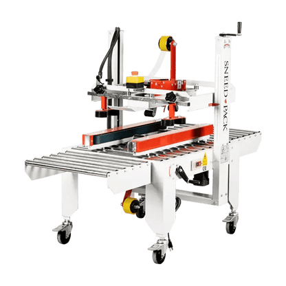 Angled front view of SNEED-PACK Side Belt Case sealer 