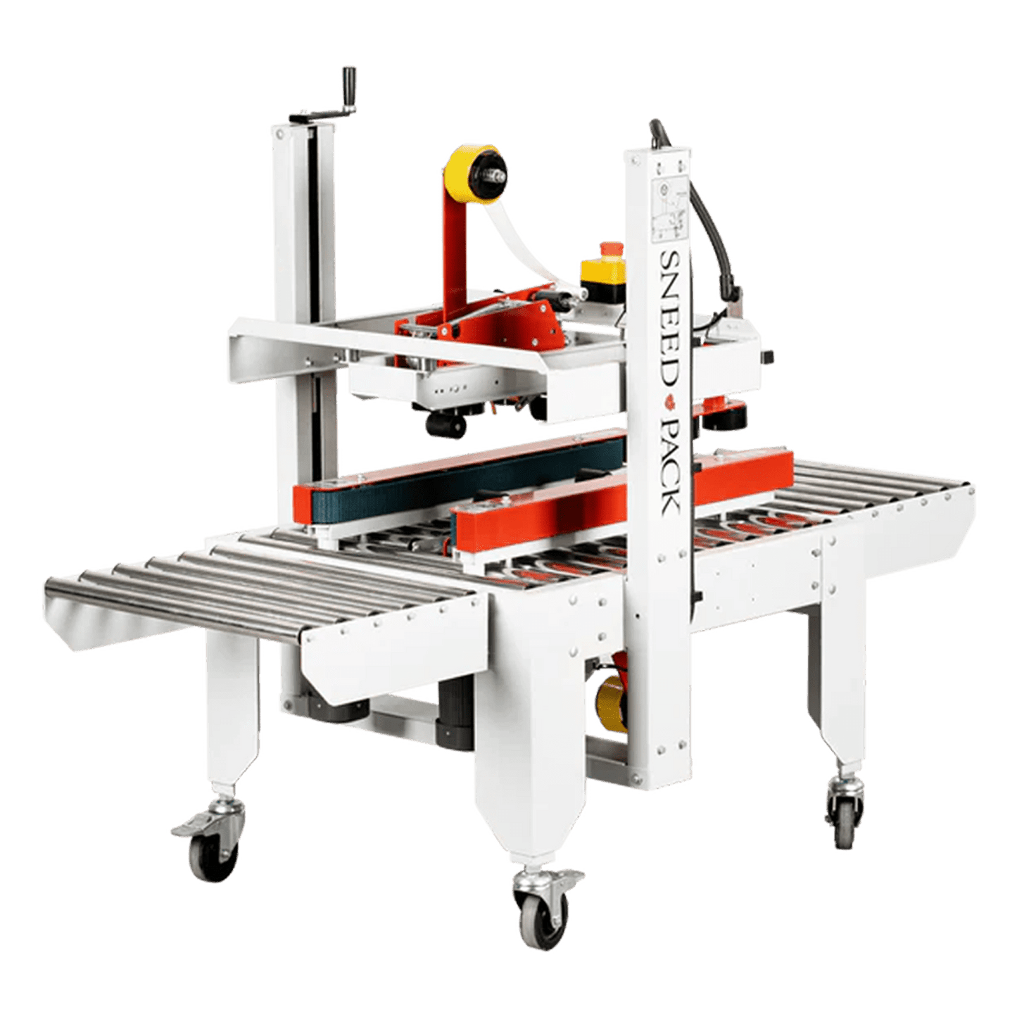 Angled front view of SNEED-PACK Side Belt Case sealer 