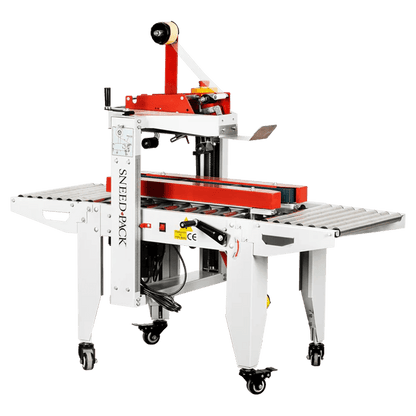 Angled side view of SNEED-PACK Top and Bottom belt case sealer