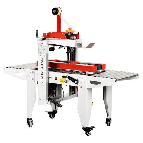 Angled side view of SNEED-PACK Top and Bottom belt case sealer