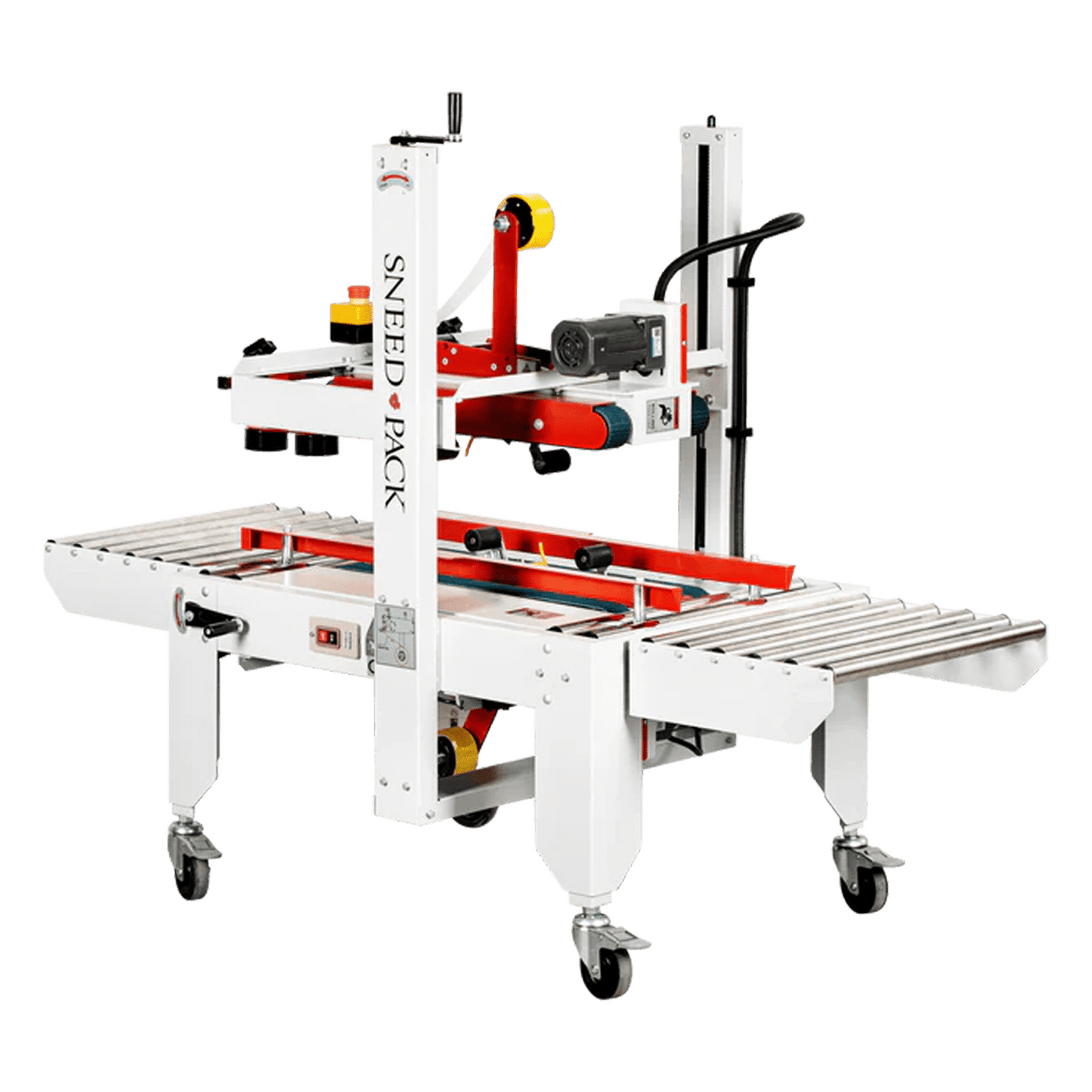 Angled side view of SNEED-PACK Top and Bottom belt case sealer