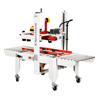 Angled side view of SNEED-PACK Top and Bottom belt case sealer
