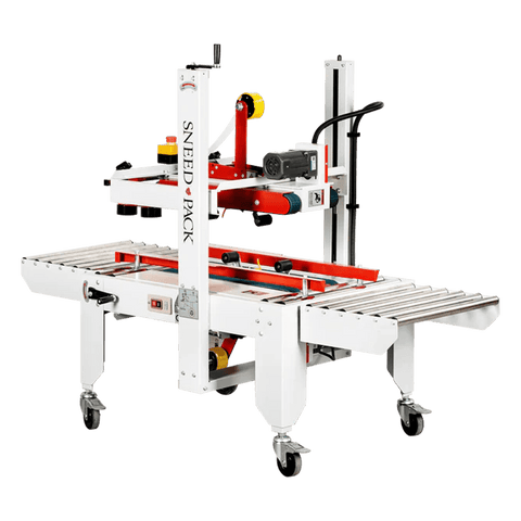 Angled side view of SNEED-PACK Top and Bottom belt case sealer