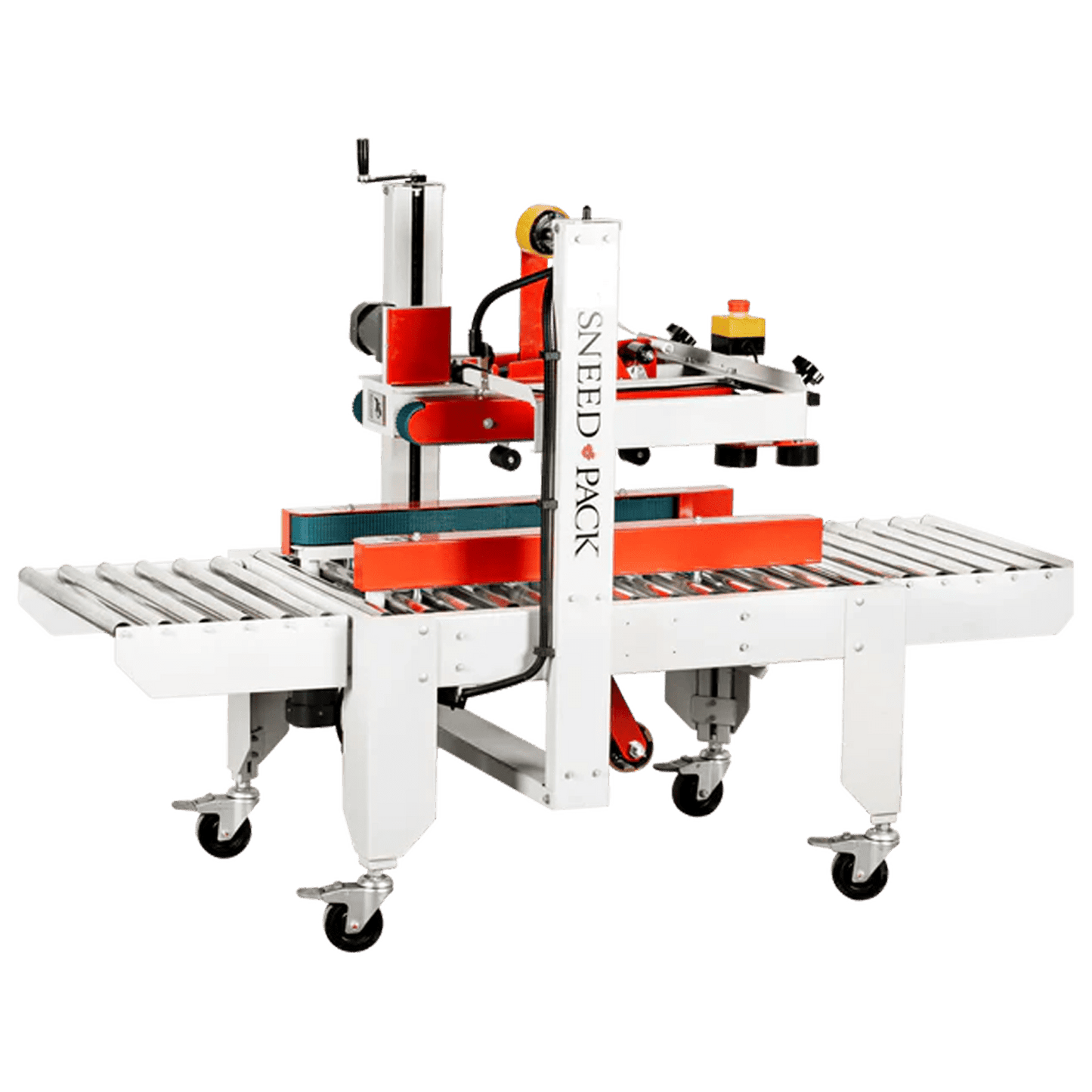 Angled front view of SNEED-PACK Top & Side Belt Case sealer 