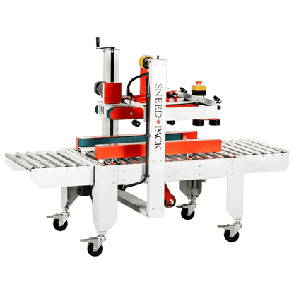 Angled front view of SNEED-PACK Top & Side Belt Case sealer 