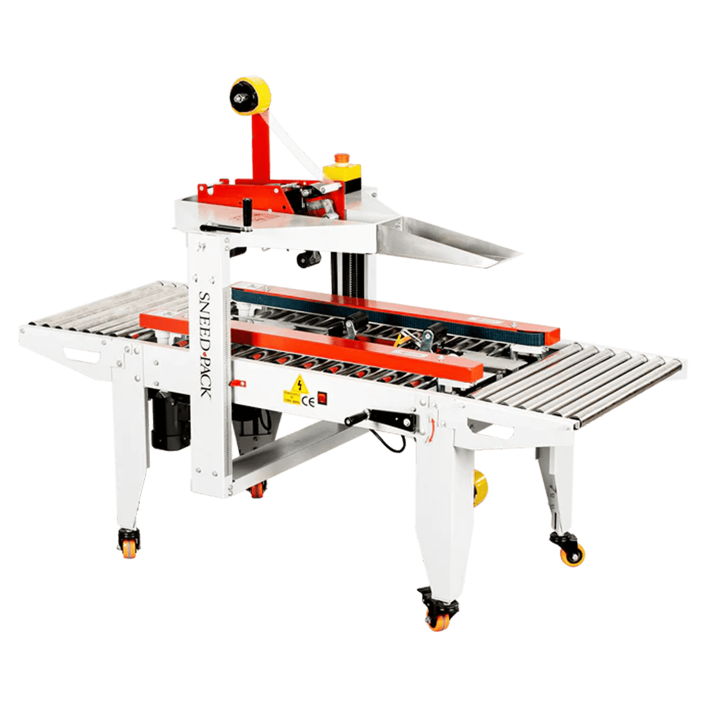Angled side view of SNEED-PACK Case sealer for extra small boxes.
