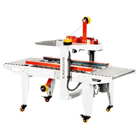 Angled side view of SNEED-PACK Case sealer for extra small boxes.